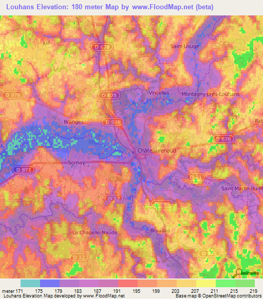 Louhans,France Elevation Map