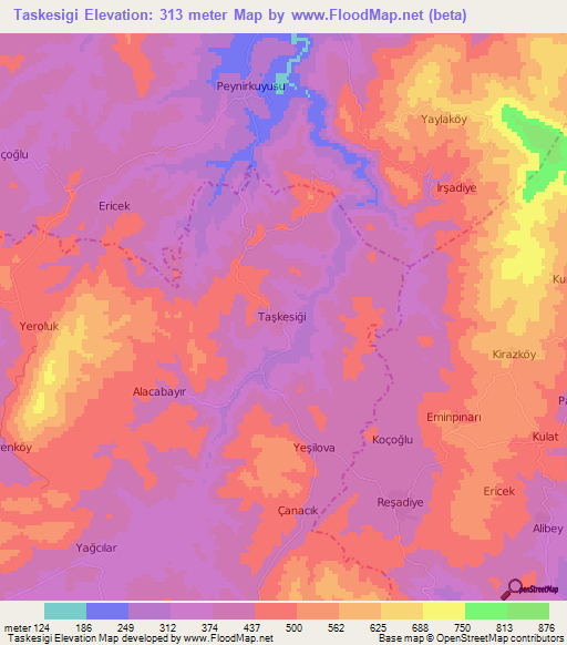 Taskesigi,Turkey Elevation Map