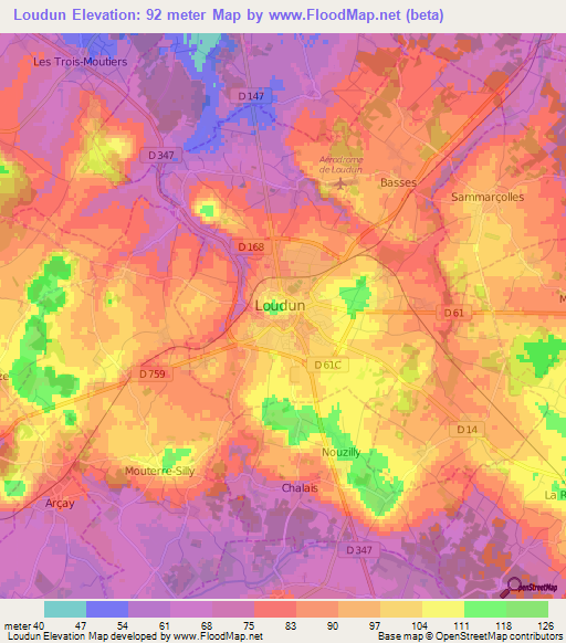 Loudun,France Elevation Map