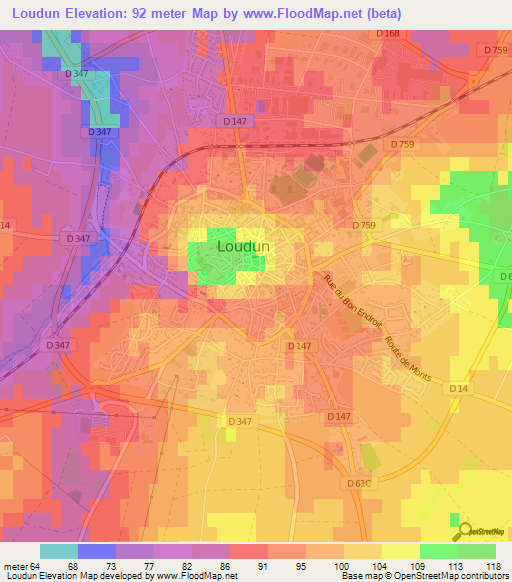 Loudun,France Elevation Map