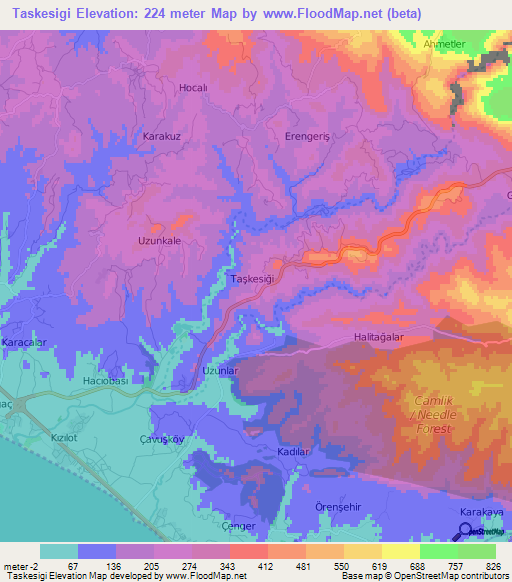 Taskesigi,Turkey Elevation Map