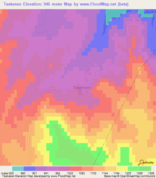 Taskesen,Turkey Elevation Map