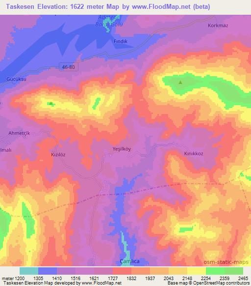 Taskesen,Turkey Elevation Map