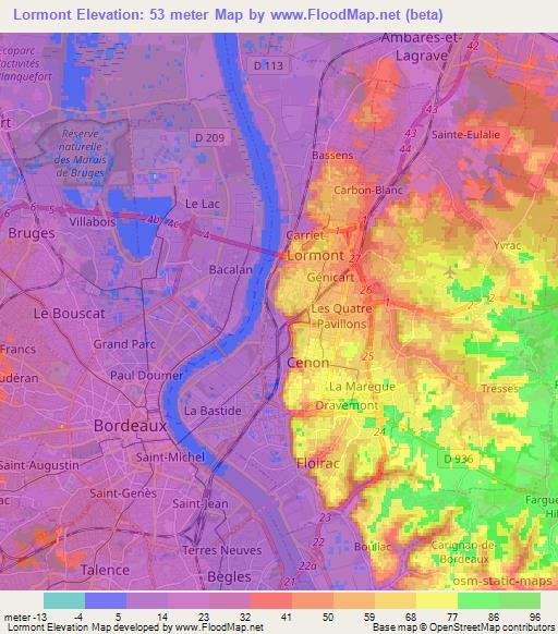 Lormont,France Elevation Map