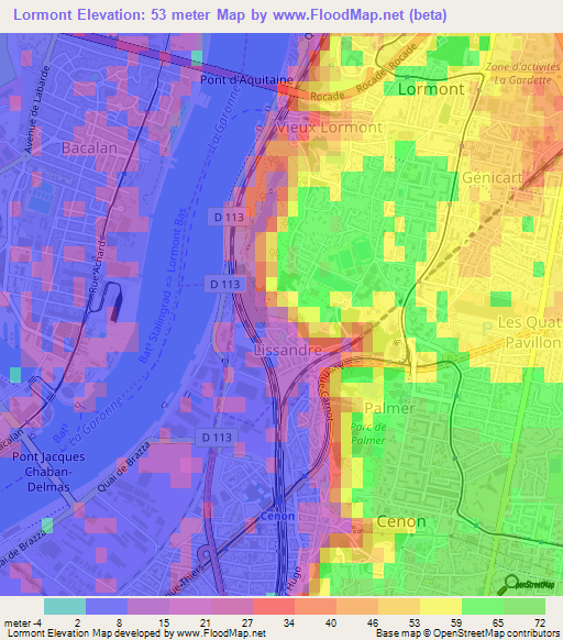 Lormont,France Elevation Map