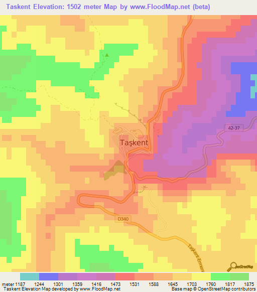 Taskent,Turkey Elevation Map