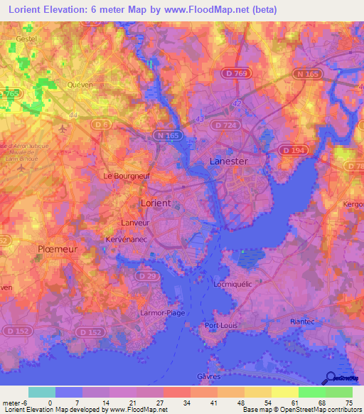 Lorient,France Elevation Map