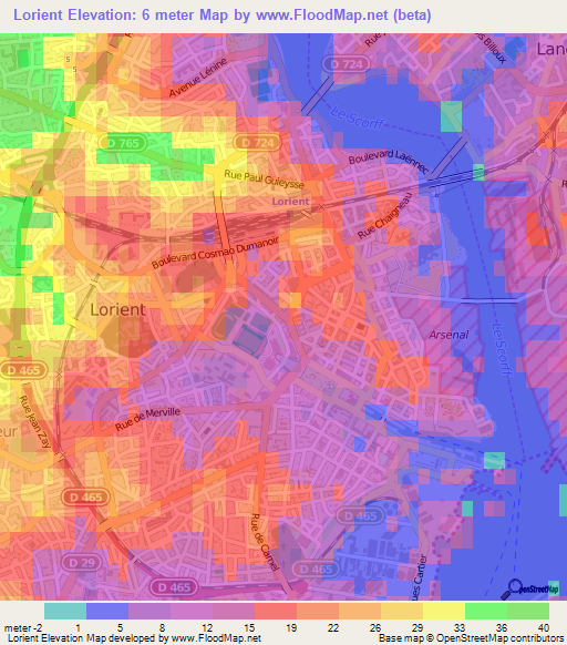 Lorient,France Elevation Map