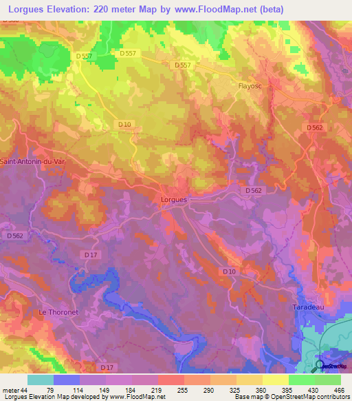 Lorgues,France Elevation Map