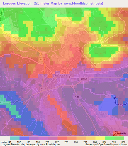 Lorgues,France Elevation Map