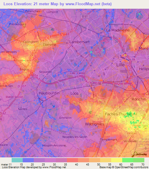 Loos,France Elevation Map