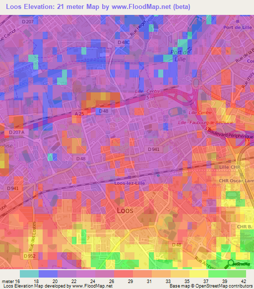 Loos,France Elevation Map