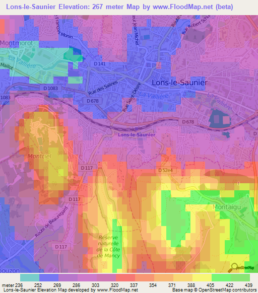 Lons-le-Saunier,France Elevation Map