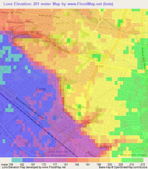 Lons,France Elevation Map