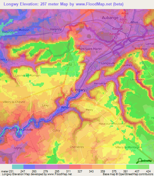 Longwy,France Elevation Map