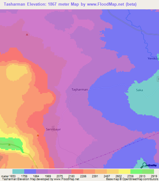 Tasharman,Turkey Elevation Map