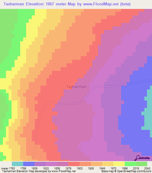 Tasharman,Turkey Elevation Map