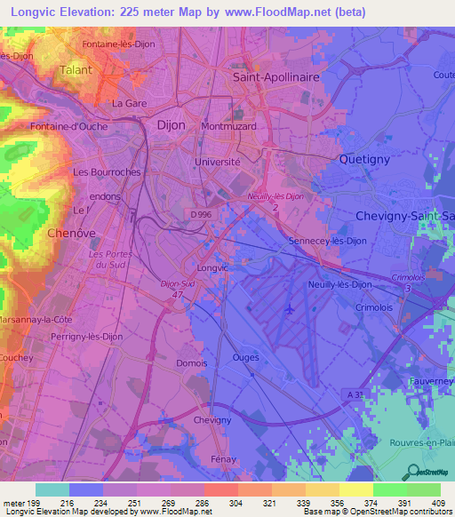 Longvic,France Elevation Map