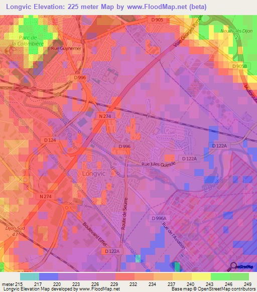 Longvic,France Elevation Map