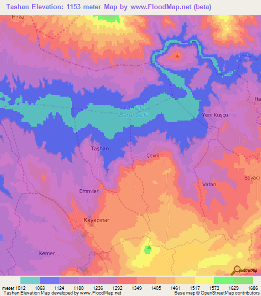 Tashan,Turkey Elevation Map