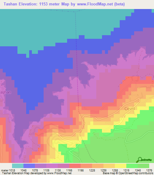 Tashan,Turkey Elevation Map