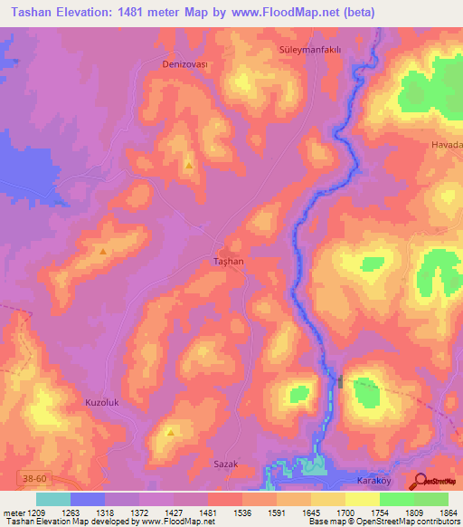 Tashan,Turkey Elevation Map