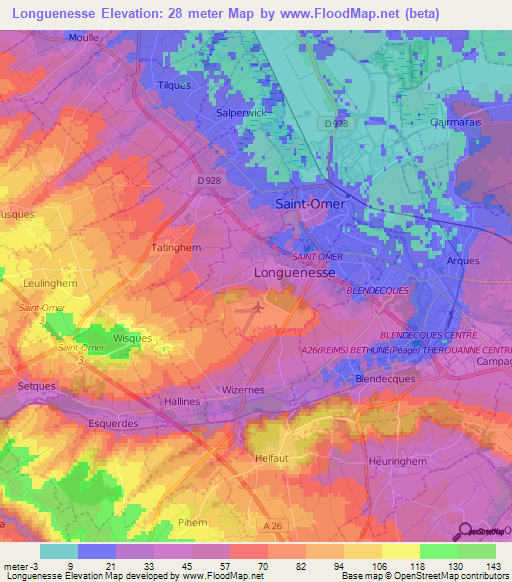 Longuenesse,France Elevation Map