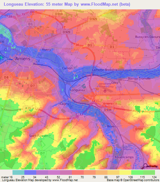 Longueau,France Elevation Map