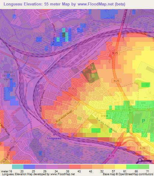 Longueau,France Elevation Map