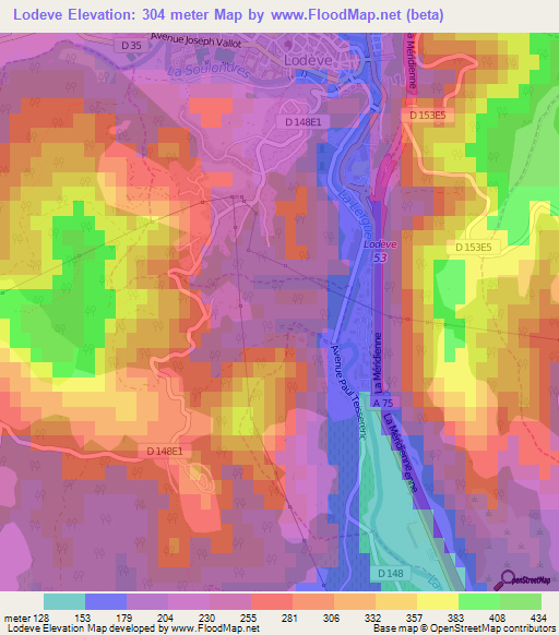 Lodeve,France Elevation Map