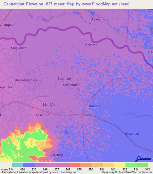 Cennetabat,Turkey Elevation Map