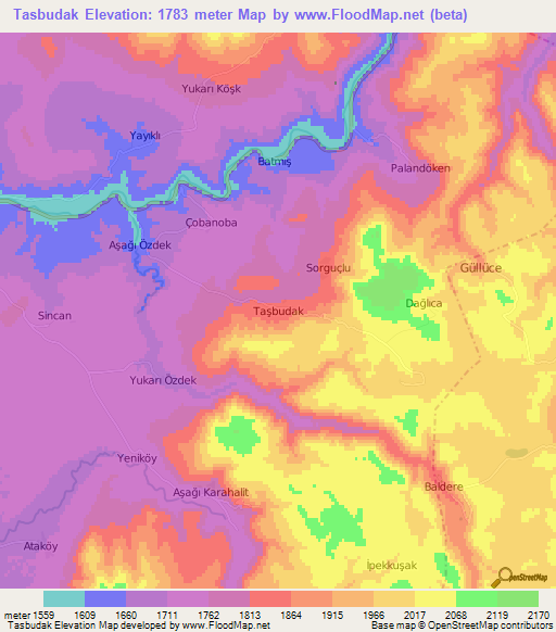 Tasbudak,Turkey Elevation Map