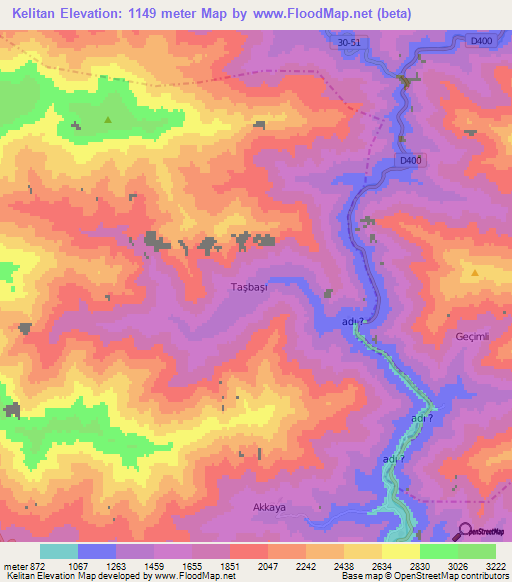 Kelitan,Turkey Elevation Map