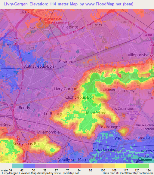 Livry-Gargan,France Elevation Map