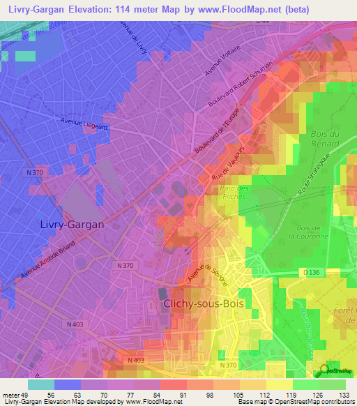 Livry-Gargan,France Elevation Map