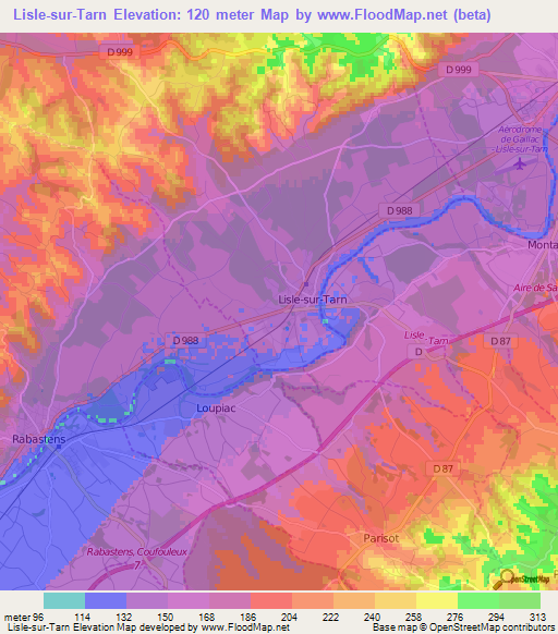 Lisle-sur-Tarn,France Elevation Map