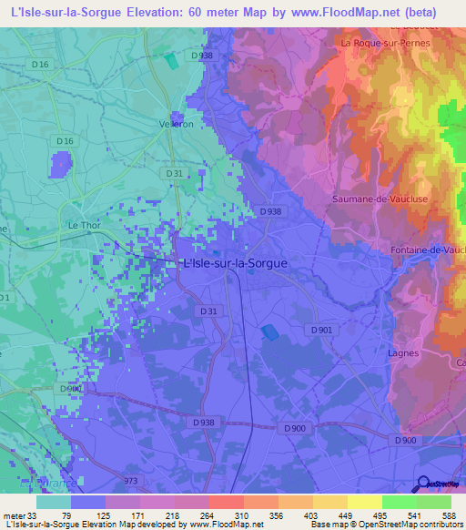 L'Isle-sur-la-Sorgue,France Elevation Map