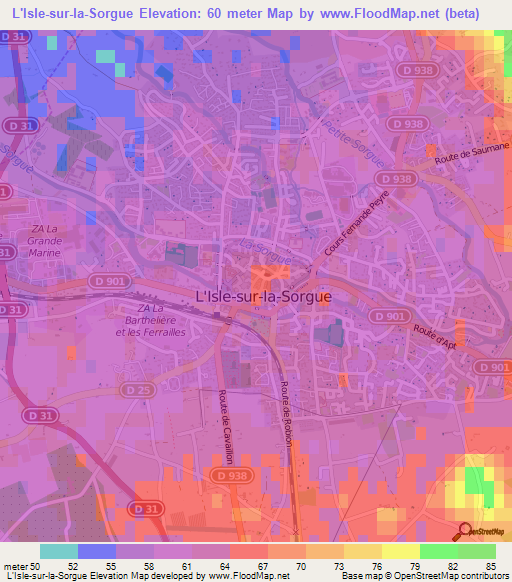 L'Isle-sur-la-Sorgue,France Elevation Map