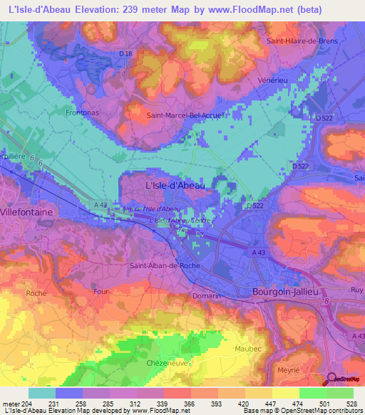 L'Isle-d'Abeau,France Elevation Map