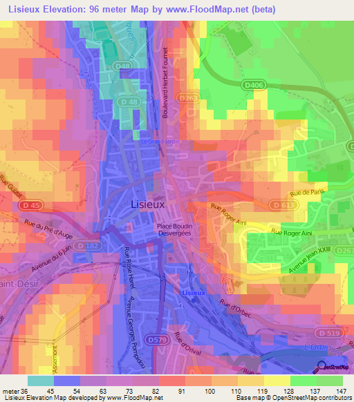 Lisieux,France Elevation Map