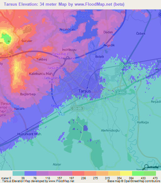 Tarsus,Turkey Elevation Map