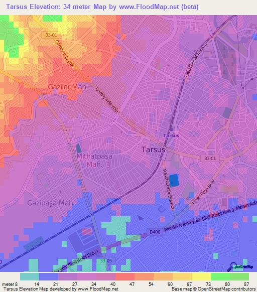 Tarsus,Turkey Elevation Map