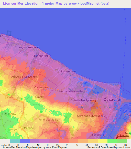 Lion-sur-Mer,France Elevation Map