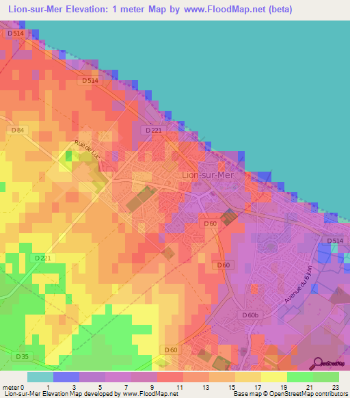 Lion-sur-Mer,France Elevation Map