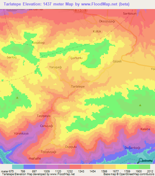 Tarlatepe,Turkey Elevation Map