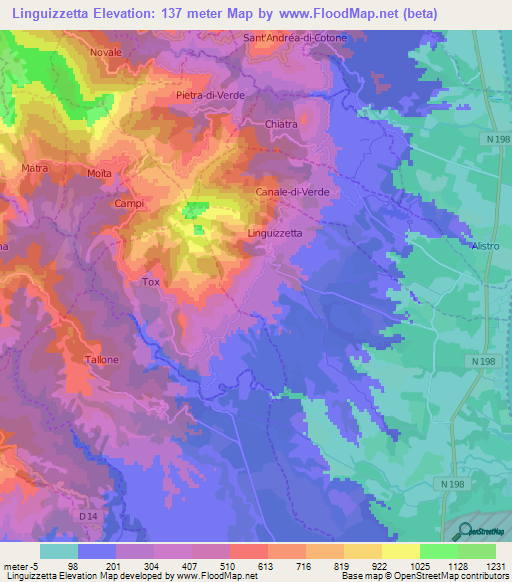 Linguizzetta,France Elevation Map