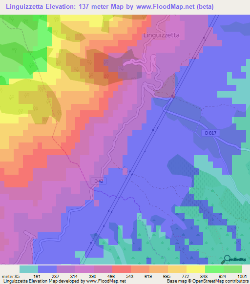 Linguizzetta,France Elevation Map