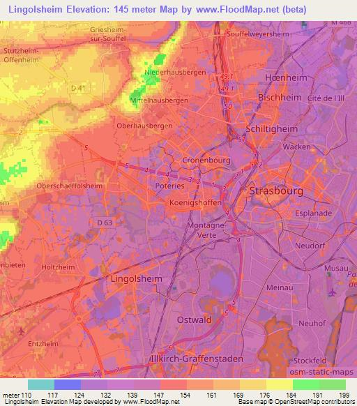 Lingolsheim,France Elevation Map