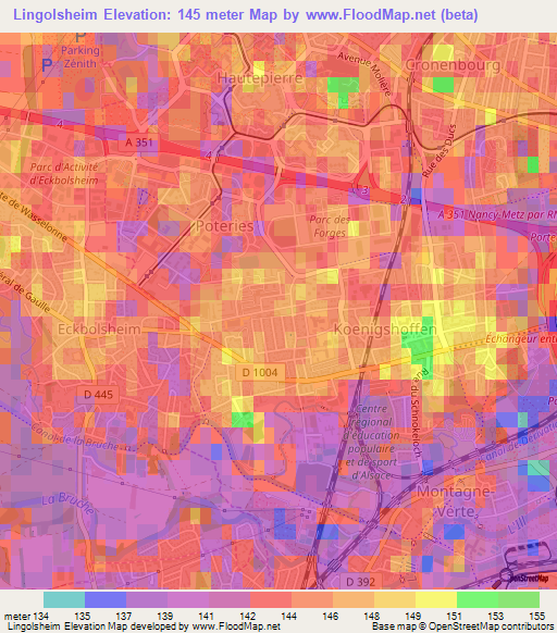 Lingolsheim,France Elevation Map