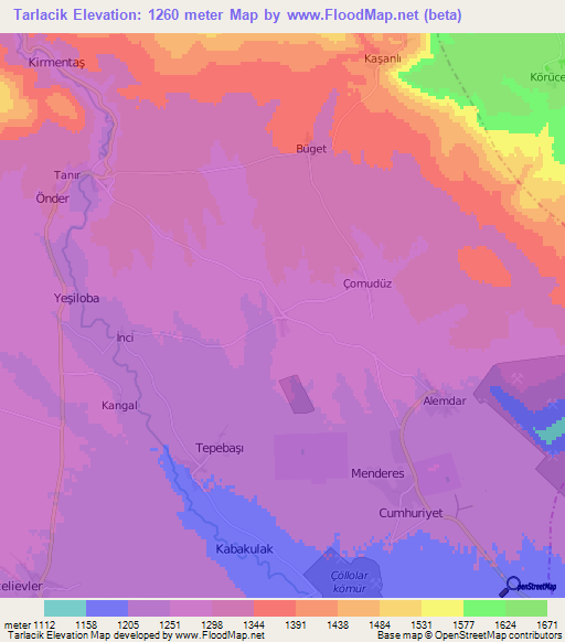 Tarlacik,Turkey Elevation Map